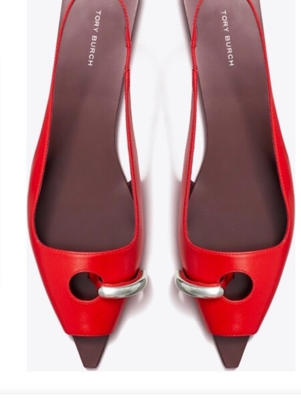 Tory Burch Pierced Red Leather Slingback Flats